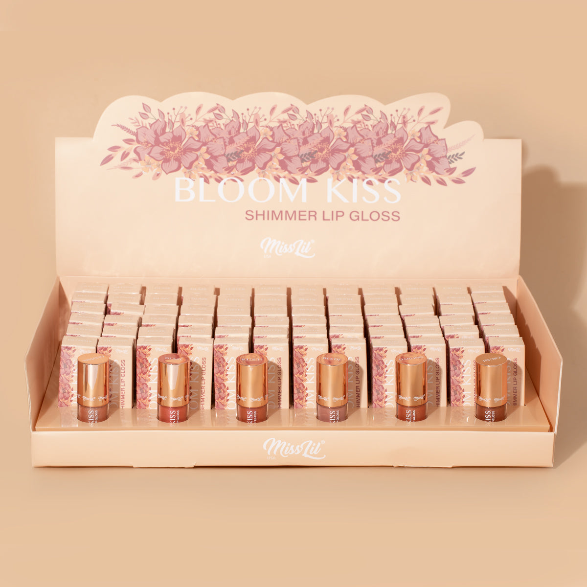 BLOOM KISS SHIMMER LIP GLOSS- GLAMING GOLD (Set of 72)