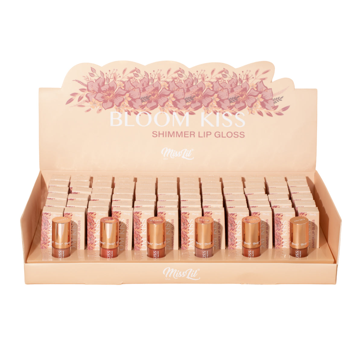 BLOOM KISS SHIMMER LIP GLOSS- GLAMING GOLD (Set of 72)