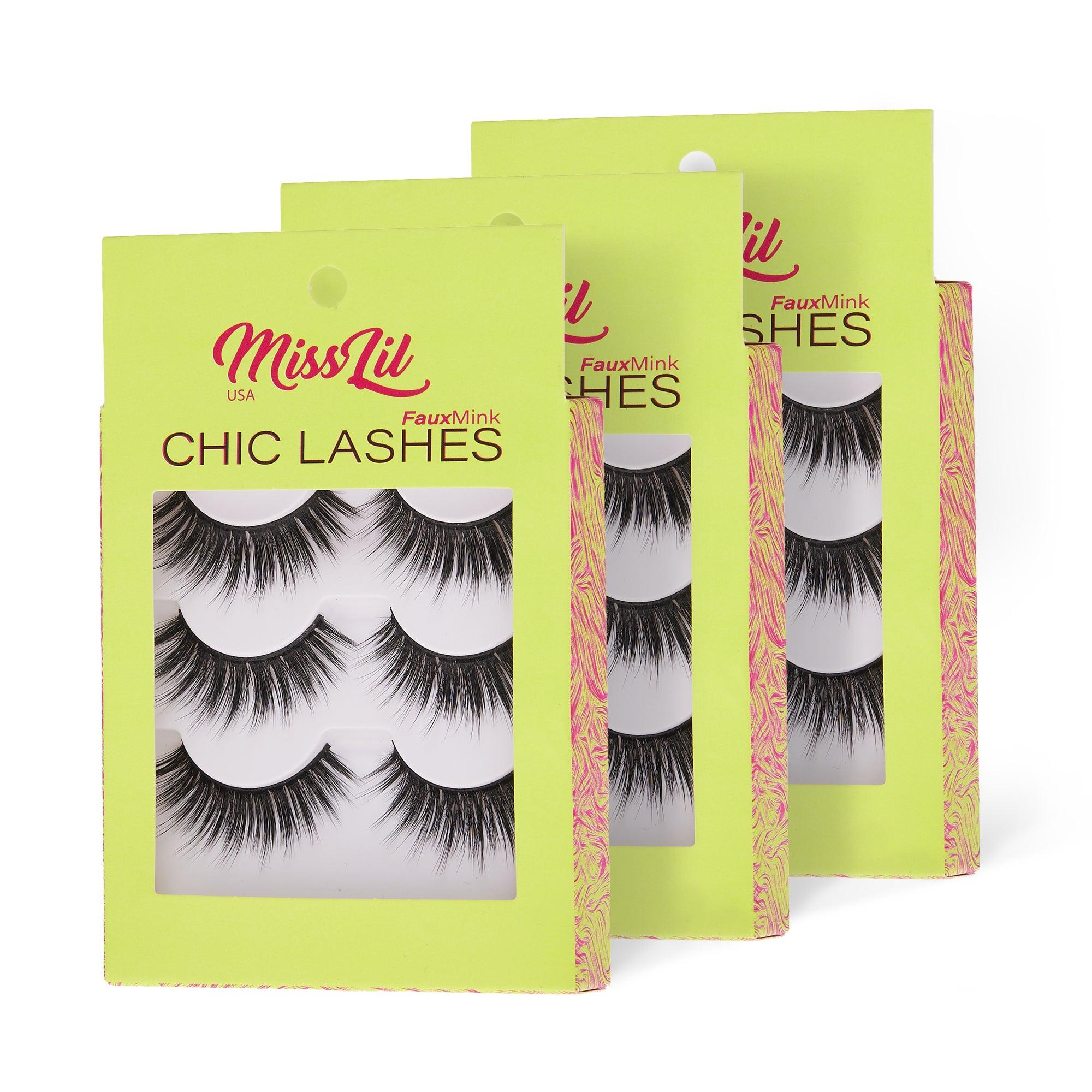 3-Pairs Lashes-Chic Lashes Collection #1 ( Pack of 12) - Miss Lil USA Wholesale