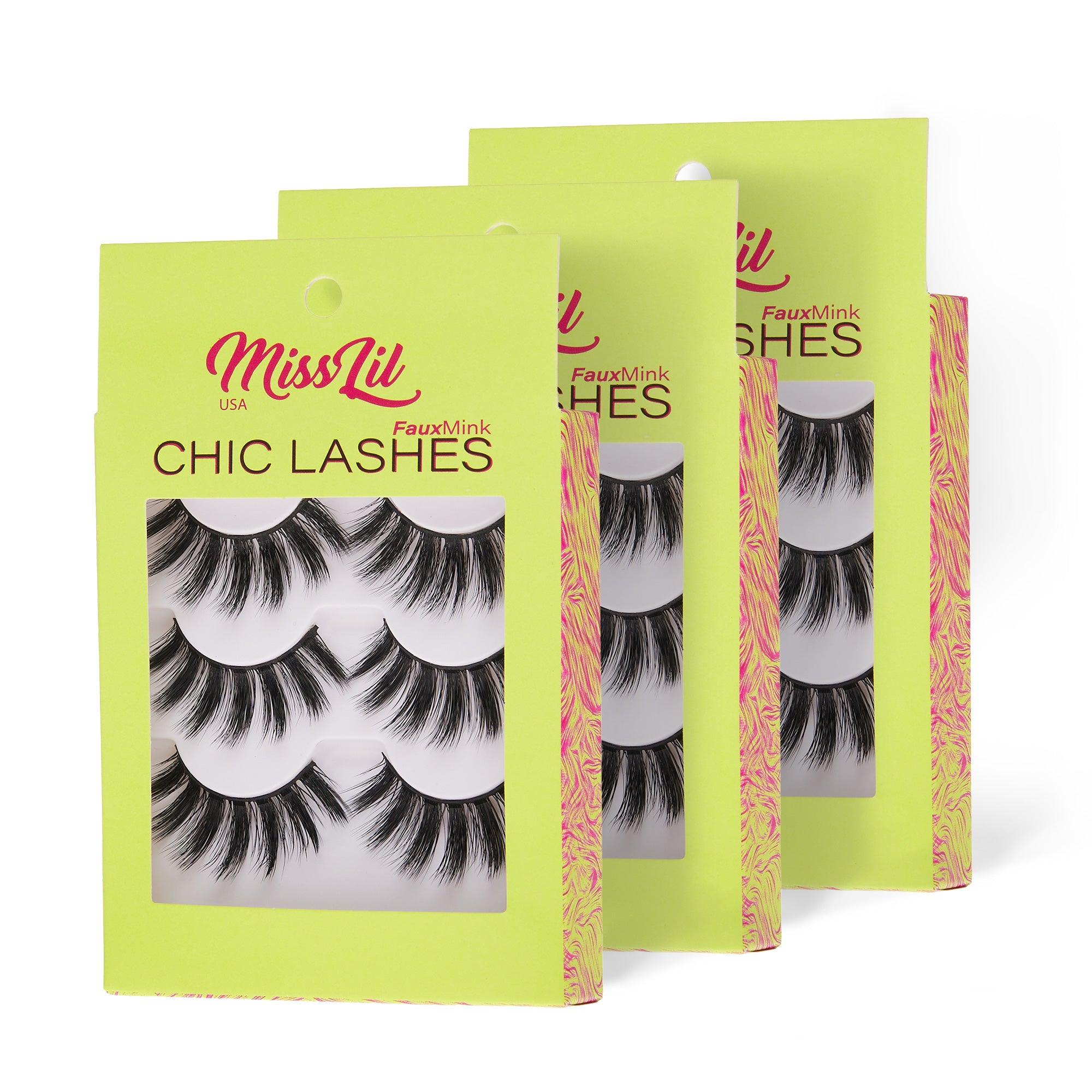 3-Pairs Lashes-Chic Lashes Collection #4 (Pack of 12) - Miss Lil USA Wholesale