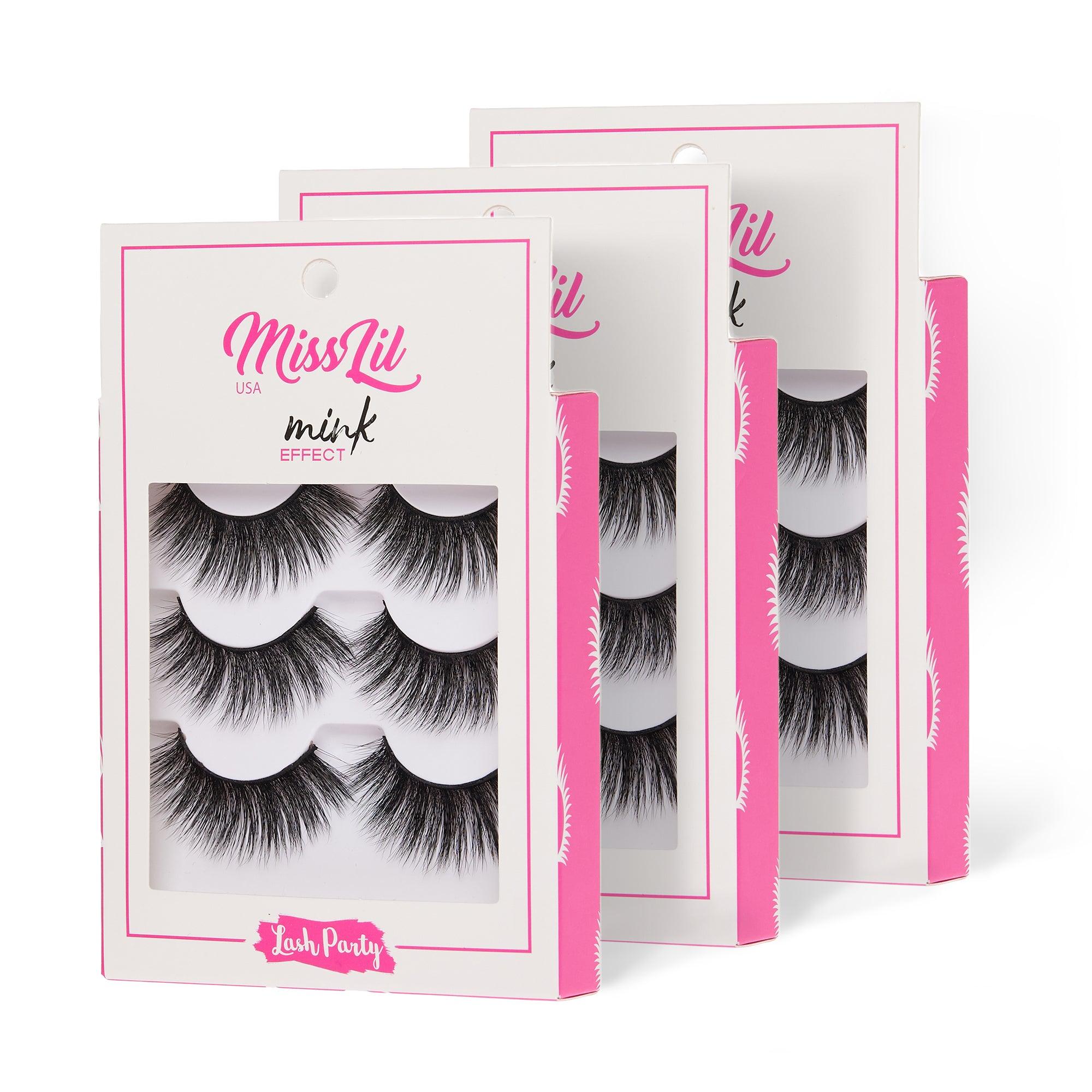 3-Pair Faux Mink Effect Eyelashes - Lash Party Collection #1 ( Pack of 12) - Miss Lil USA Wholesale