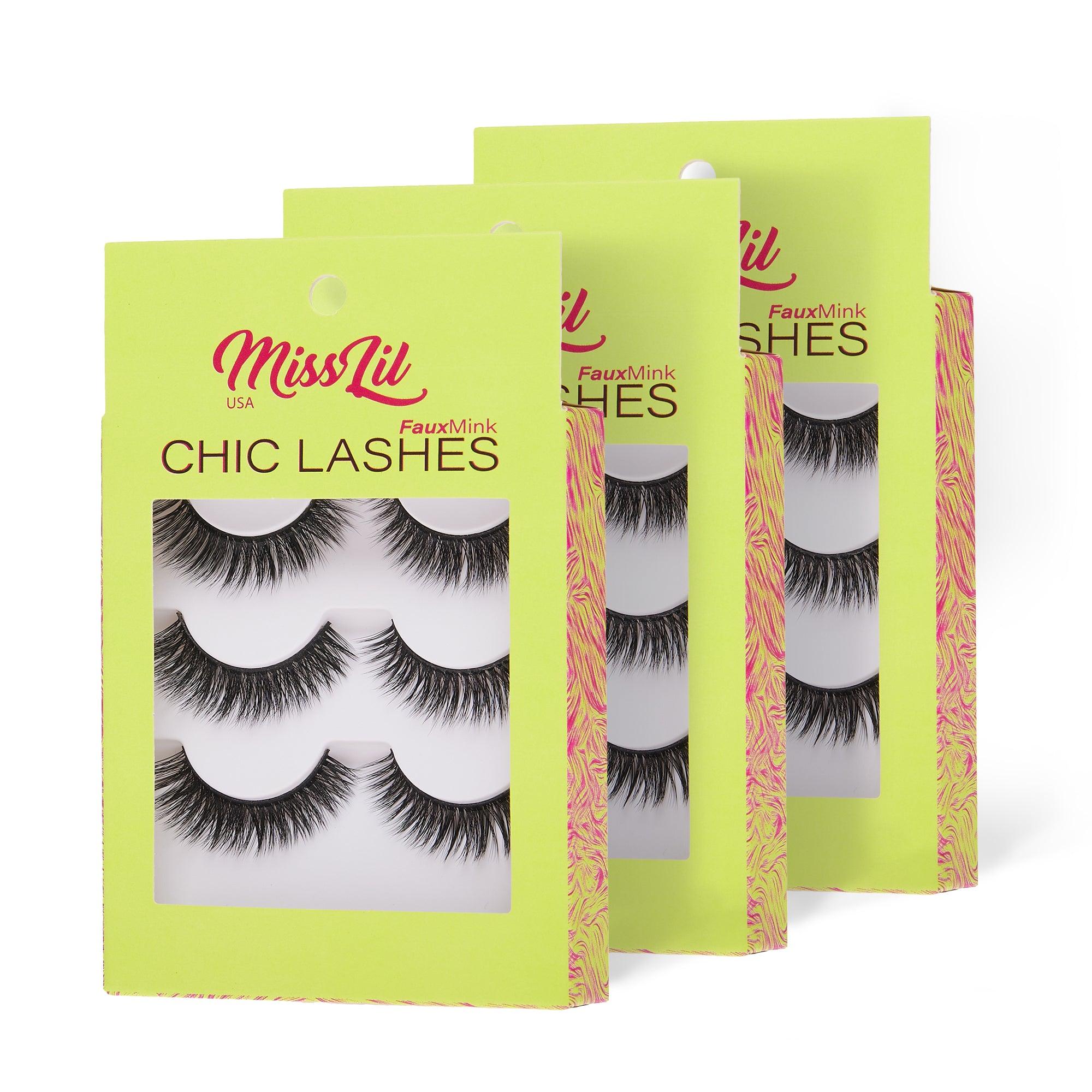 3-Pairs Lashes-Chic Lashes Collection #10 ( Pack of 12) - Miss Lil USA Wholesale