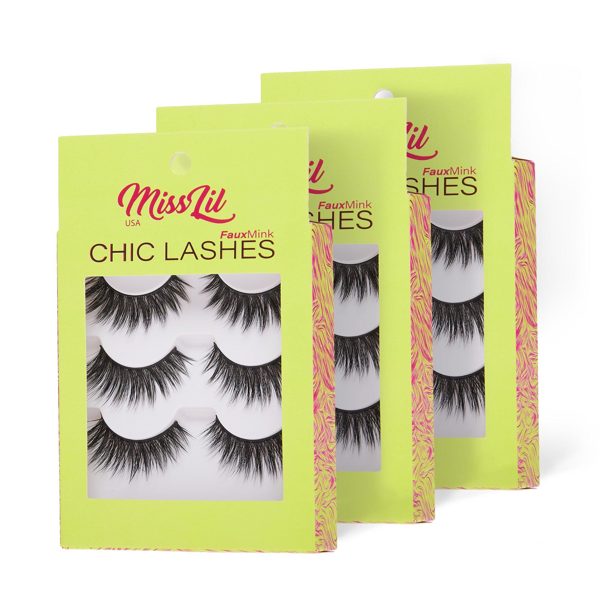3-Pairs Lashes-Chic Lashes Collection #12 ( Pack of 12) - Miss Lil USA Wholesale