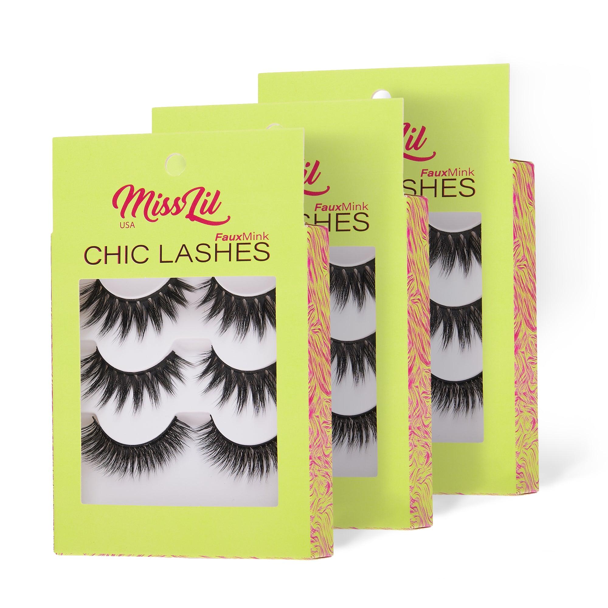 3-Pairs Lashes-Chic Lashes Collection #13 ( Pack of 12) - Miss Lil USA Wholesale