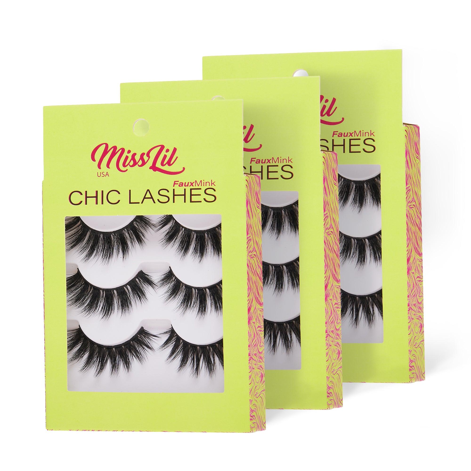 3-Pairs Lashes-Chic Lashes Collection #14 ( Pack of 12) - Miss Lil USA Wholesale