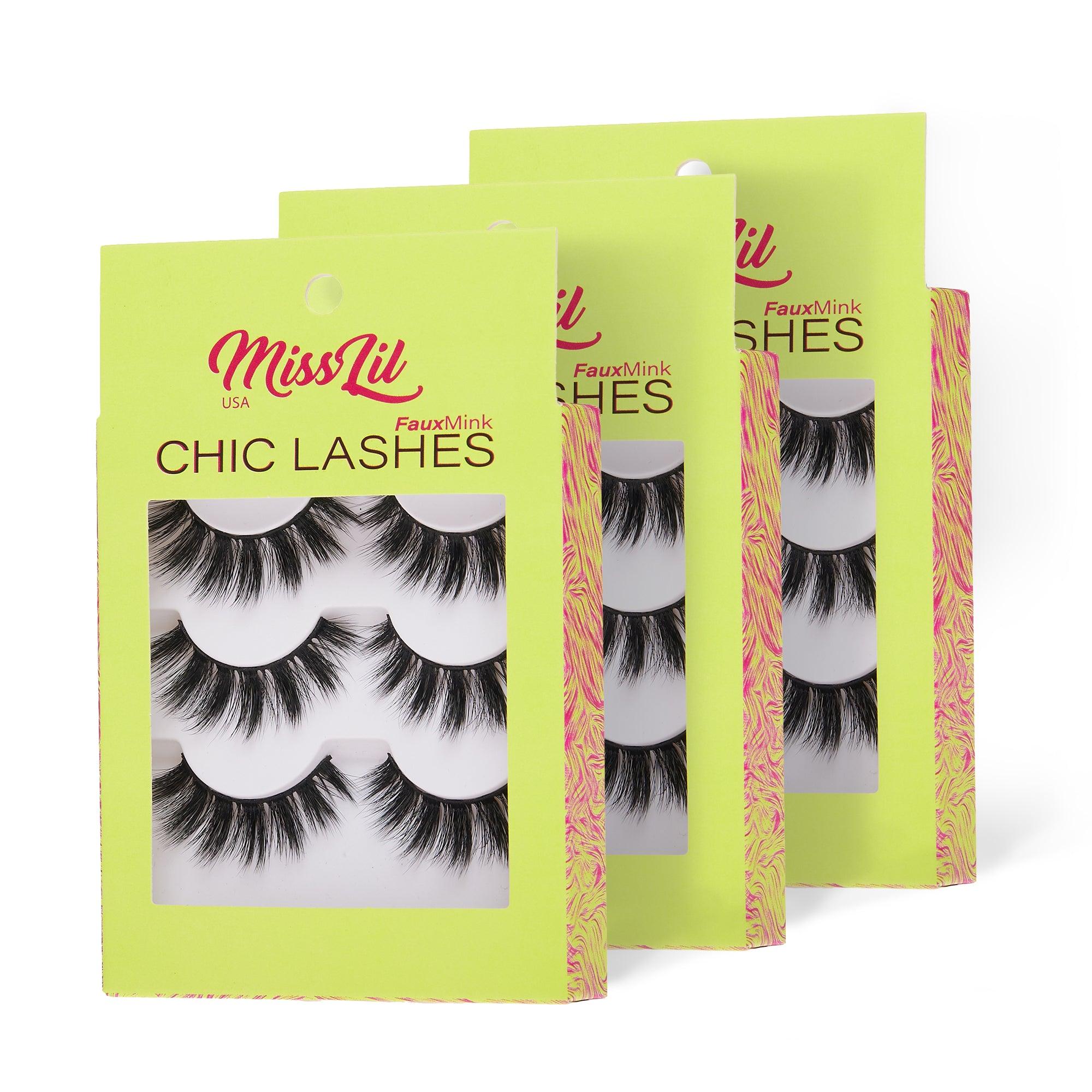 3-Pairs Lashes-Chic Lashes Collection #7 ( Pack of 12) - Miss Lil USA Wholesale