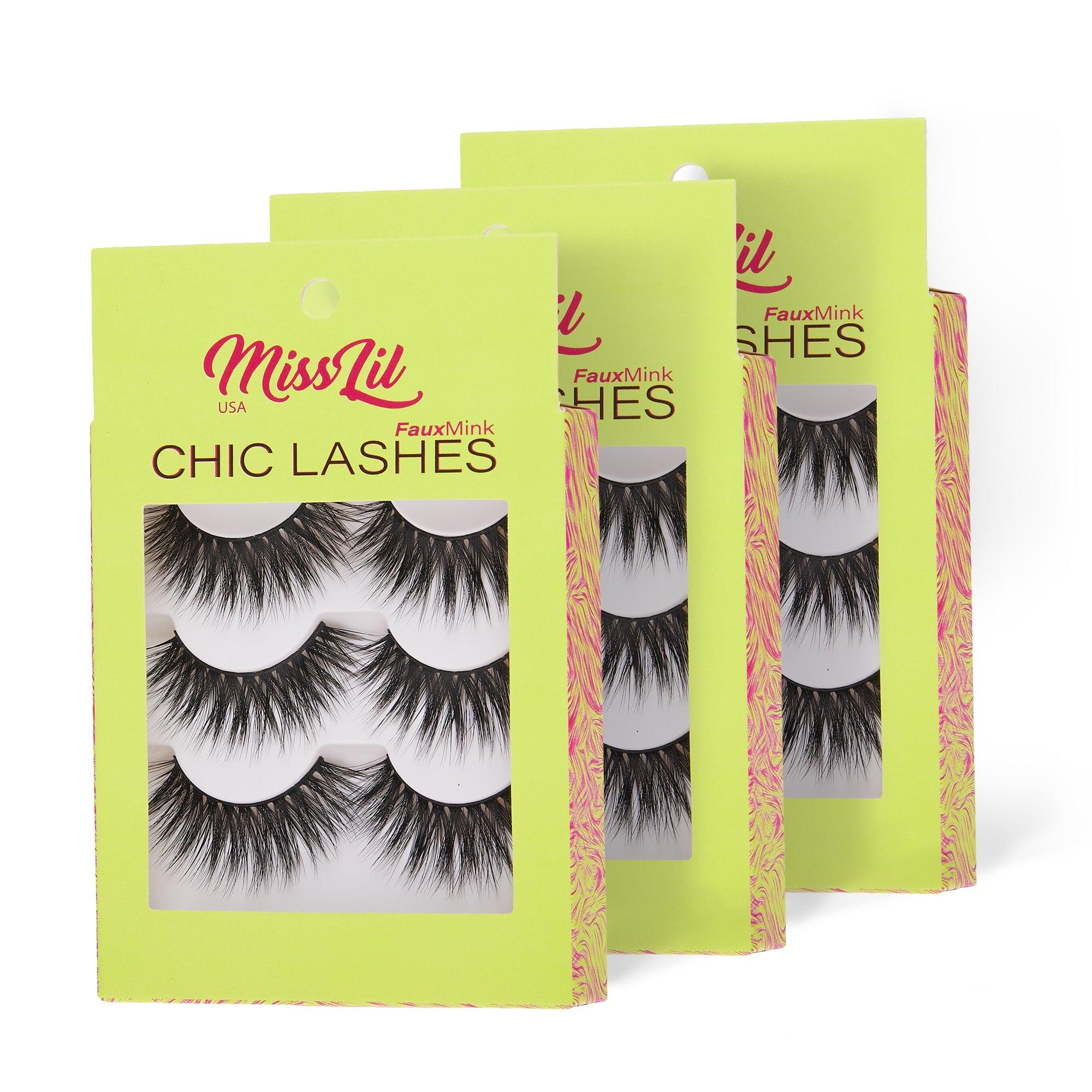 3-Pairs Lashes-Chic Lashes Collection #8 ( Pack of 12) - Miss Lil USA Wholesale