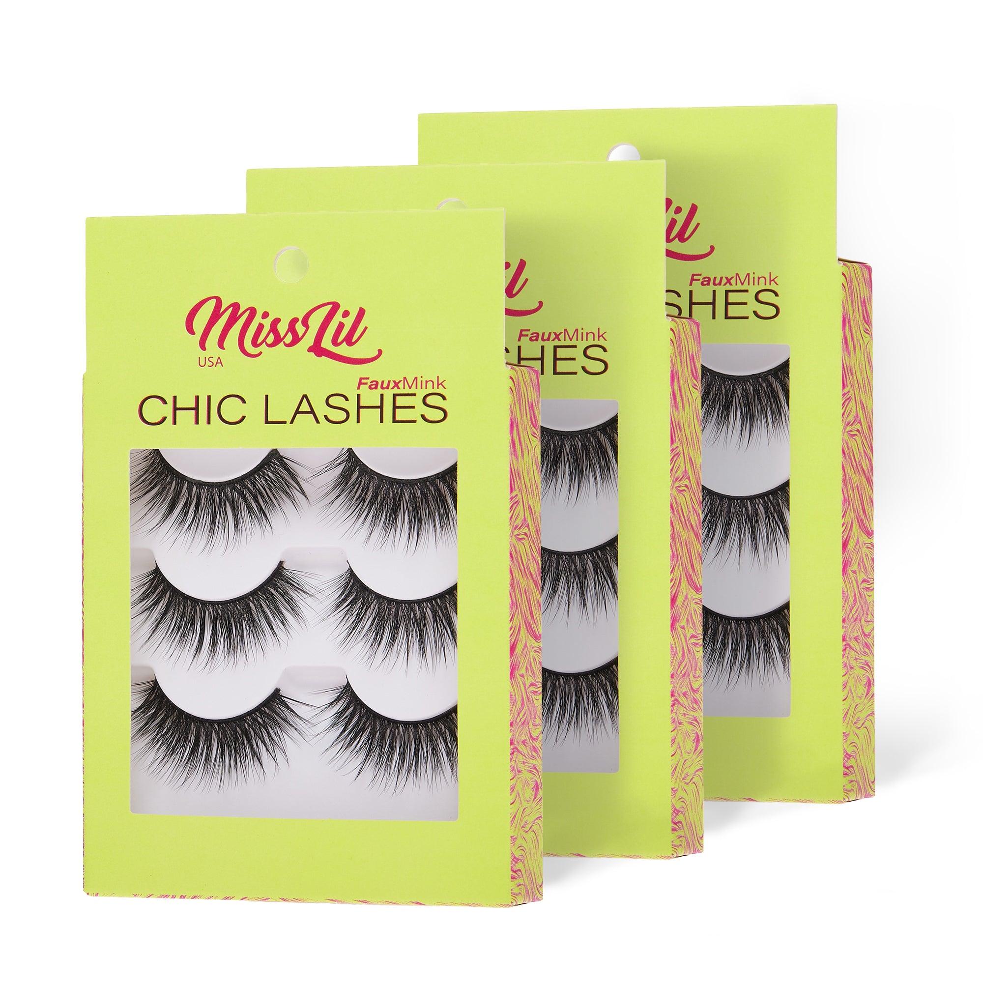 3-Pairs Lashes-Chic Lashes Collection #9 ( Pack of 12) - Miss Lil USA Wholesale